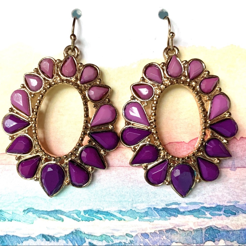 Purple Ombré Gold Tone Degrade Hoop Earrings